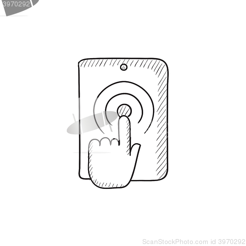 Image of Finger touching digital tablet sketch icon.