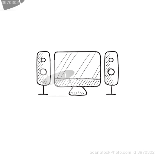 Image of Home cinema system sketch icon.