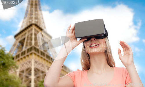 Image of woman in virtual reality headset or 3d glasses