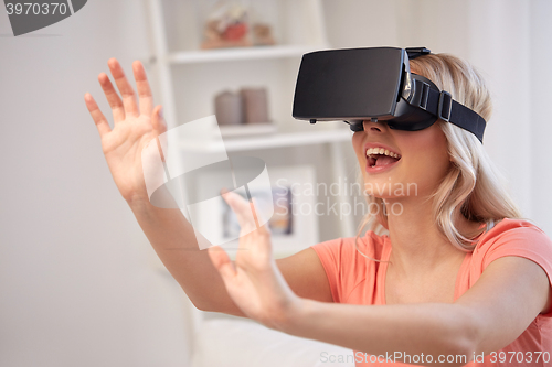 Image of woman in virtual reality headset or 3d glasses