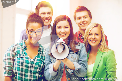 Image of group of students with megaphone at school