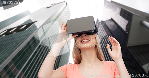 Image of woman in virtual reality headset or 3d glasses