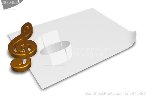 Image of clef symbol on blank white paper sheet - 3d rendering