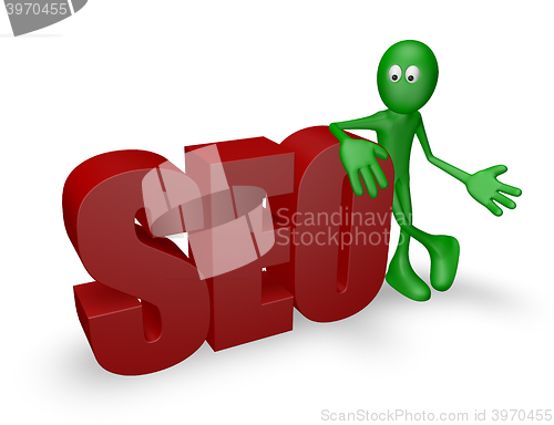 Image of cartoon guy and seo tag - 3d rendering