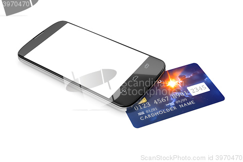 Image of smartphone and a credit card for mobile payment