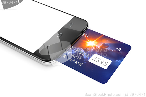 Image of smartphone and a credit card for mobile payment