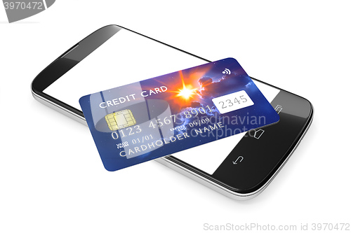 Image of smartphone and a credit card for mobile payment