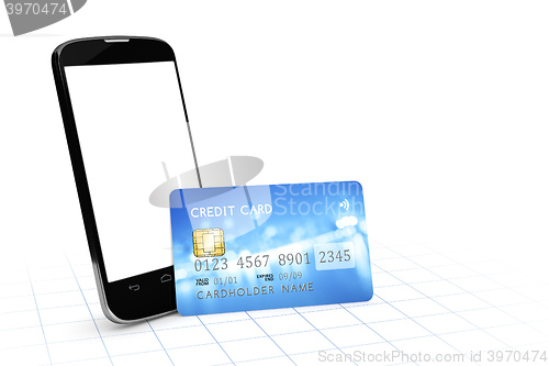 Image of smartphone and a credit card for mobile payment
