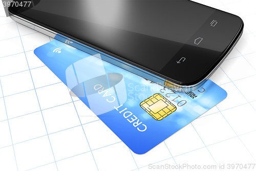 Image of smartphone and a credit card for mobile payment