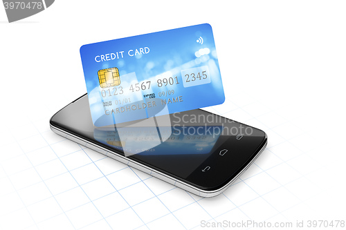 Image of smartphone and a credit card for mobile payment