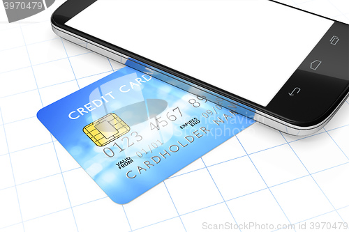 Image of smartphone and a credit card for mobile payment