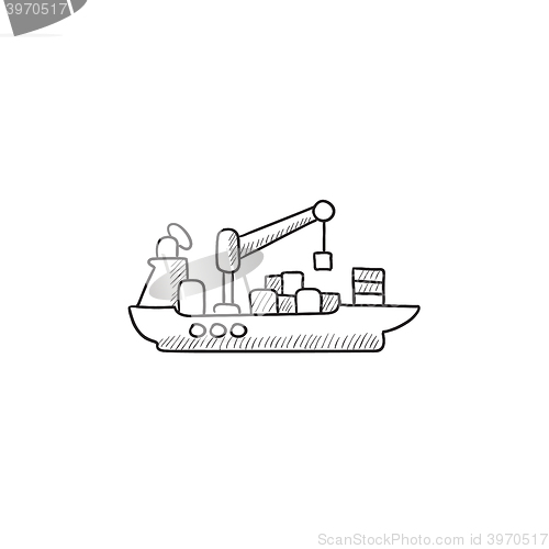 Image of Cargo container ship sketch icon.