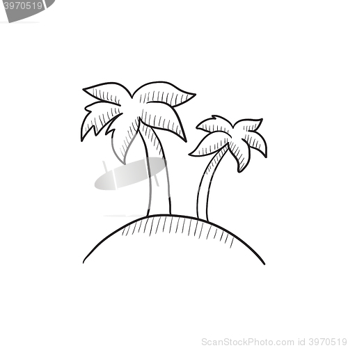 Image of Two palm trees on island sketch icon.