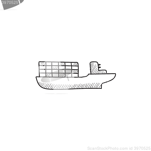 Image of Cargo container ship sketch icon.