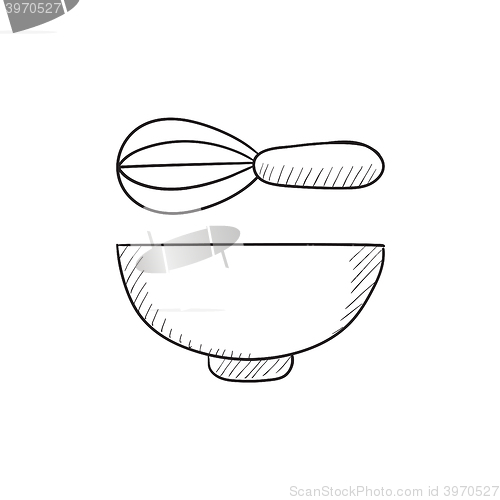 Image of Whisk and bowl sketch icon.