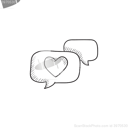 Image of Heart in speech bubble sketch icon.