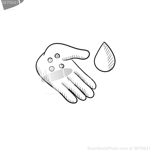 Image of Hand with microbes sketch icon.