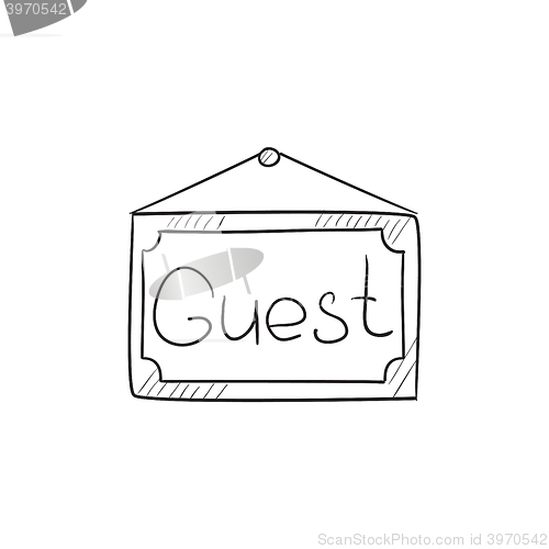 Image of Hanging board with word guest sketch icon.