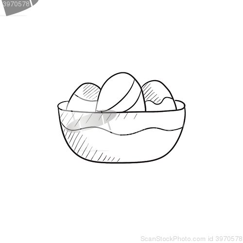 Image of Bowl full of easter eggs sketch icon.