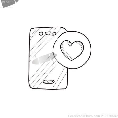 Image of Smartphone with heart sign sketch icon.