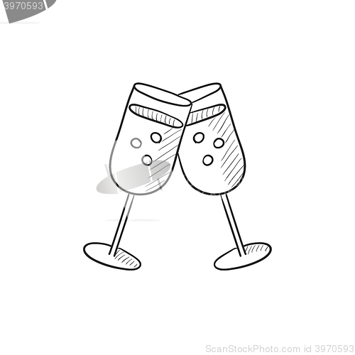 Image of Two glasses with champaign sketch icon.