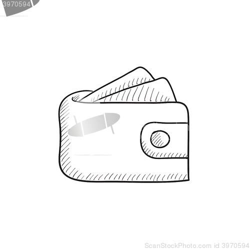 Image of Wallet with money sketch icon.