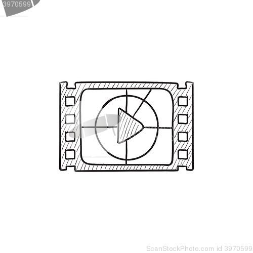 Image of Film strip with play button sketch icon.