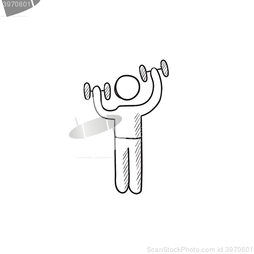 Image of Man exercising with dumbbells sketch icon.