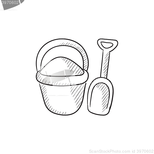 Image of Bucket and spade for children sketch icon.