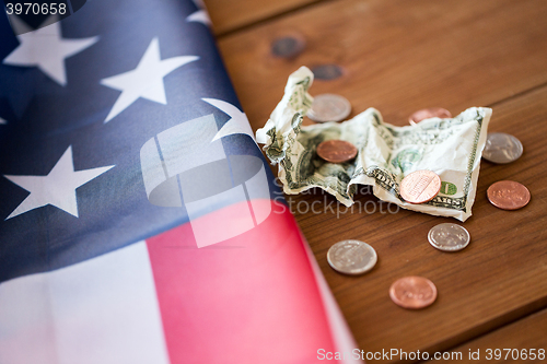 Image of close up of american flag and money