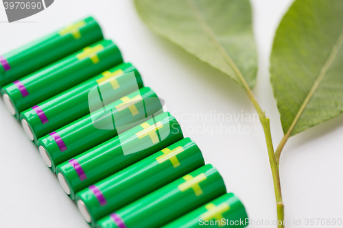 Image of close up of green alkaline batteries