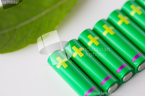 Image of close up of green alkaline batteries