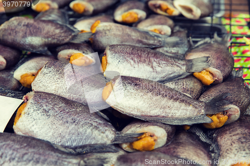 Image of stuffed fish or seafood at asian street market