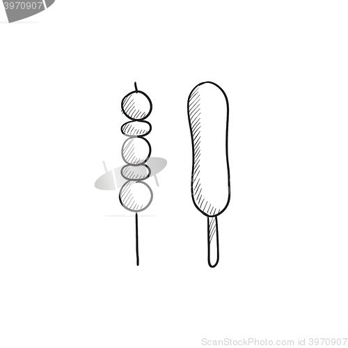 Image of Shish kebab sketch icon.