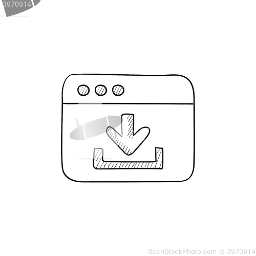 Image of Browser window with download sign sketch icon.