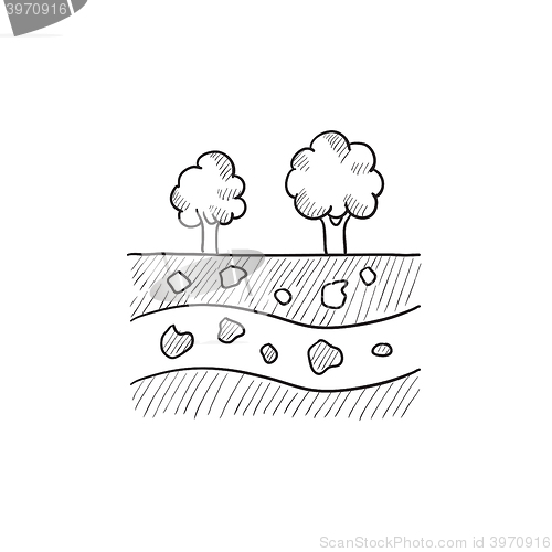 Image of Cut of soil with different layers sketch icon.