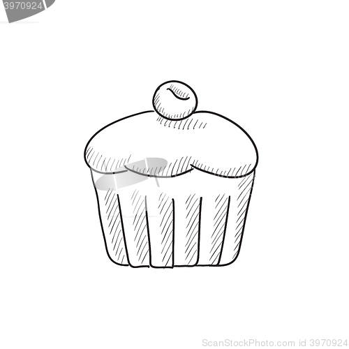 Image of Cupcake with cherry sketch icon.