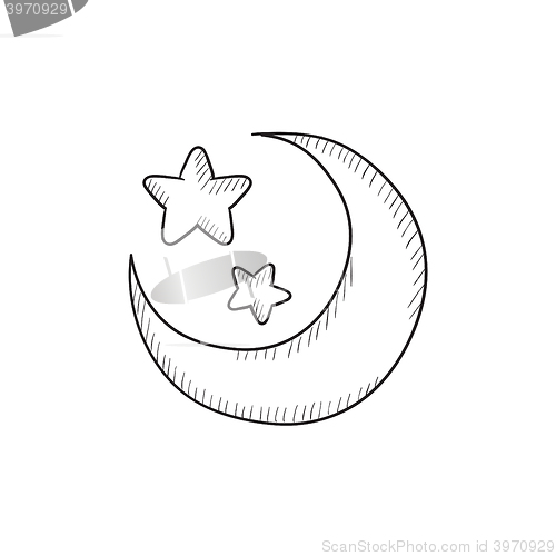 Image of Moon and stars sketch icon.