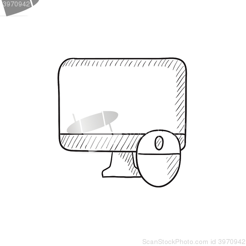 Image of Computer monitor and mouse sketch icon.