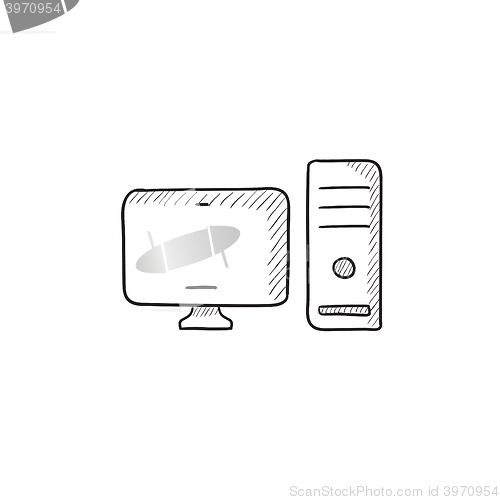 Image of CPU and monitor sketch icon.