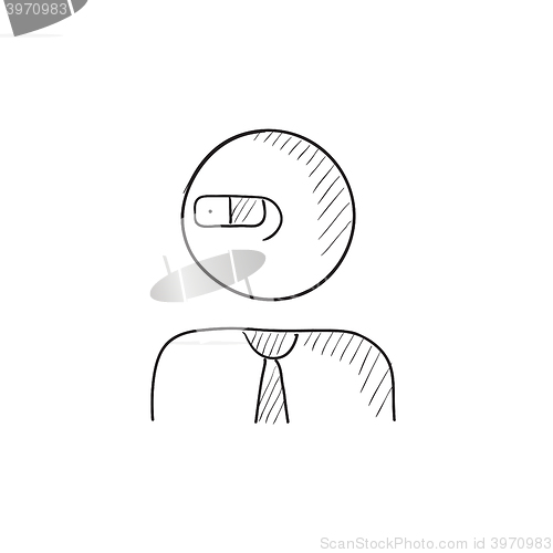 Image of Man in augmented reality glasses sketch icon.