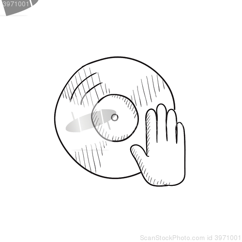 Image of Disc with dj hand sketch icon.