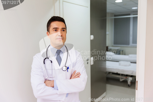 Image of doctor in white coat at hospital