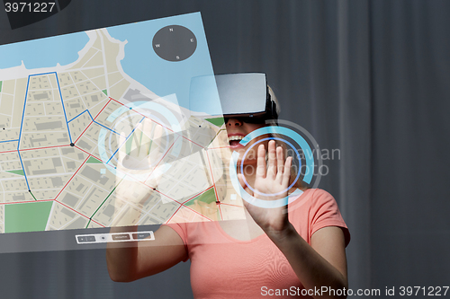 Image of woman in virtual reality headset or 3d glasses