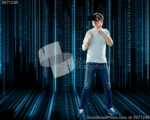 Image of man in virtual reality headset or 3d glasses