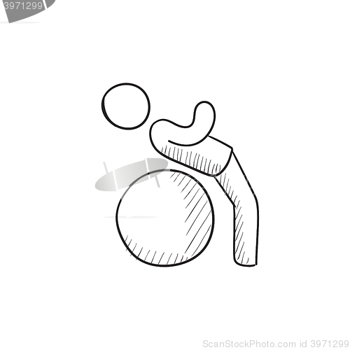 Image of Man doing exercises lying on gym ball sketch icon.