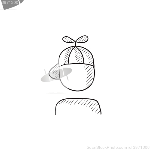 Image of Boy in cap with propeller sketch icon.