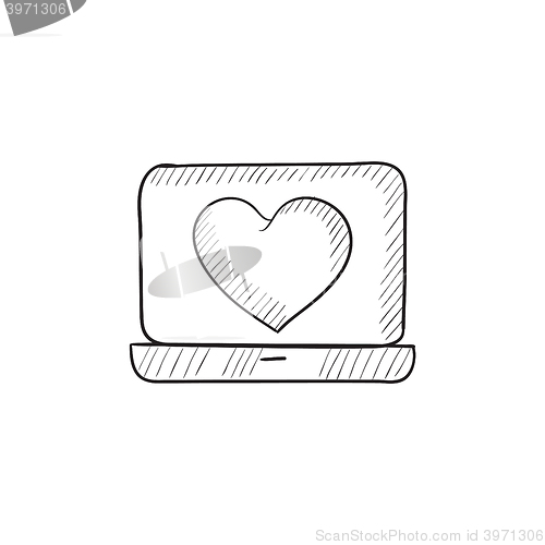 Image of Laptop with heart symbol on screen sketch icon.