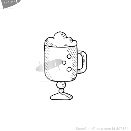 Image of Glass mug with foam sketch icon.