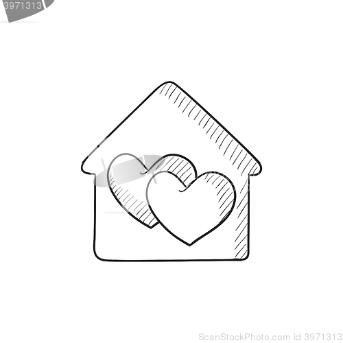 Image of House with hearts  sketch icon.